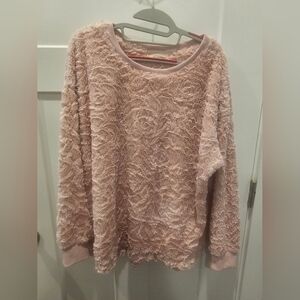 Fair Haven 1XL Pink Fuzzy Textured Pullover Sweater – Cozy Plush Soft Knit Top